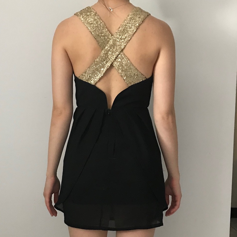 Black Chiffon Dress w/ CrissCross Gold Sequin Back